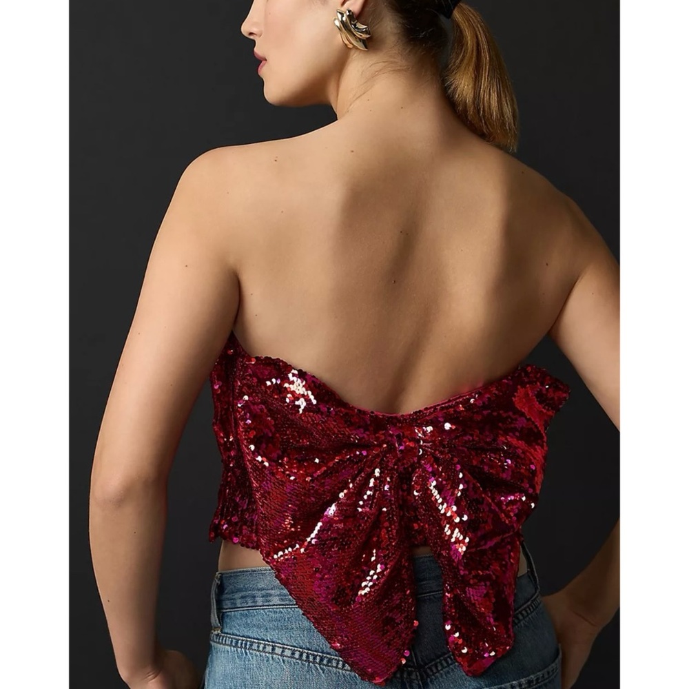 Hutch Hot Pink Delphine Sequin Bow Strapless Top w/ Sweetheart Neckline & Boning - Picture 6 of 16